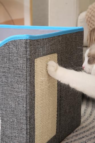 Modern Indoor Cat House Cube with Scratching Post and Play Ball, Easy to fold, disassemble, and Clean，Compact Pet Apartment for Small Cats (Dark Grey) - color: Dark Grey