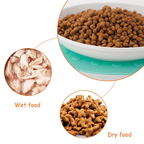 Ceramic Cat Food Plates for Wet Food, Wide Bowls to Stress Relief of Whisker Fatigue Cat Dishes, Shallow Bowls for Kittens and Small Animals with Non-Slip Mat