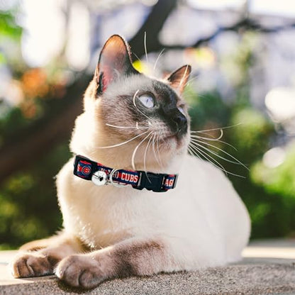 MLB CAT Collar Chicago Cubs Satin Cat Collar Baseball Team Collar for Dogs & Cats. A Shiny & Colorful Cat Collar with Ringing Bell Pendant - color: Chicago Cubs