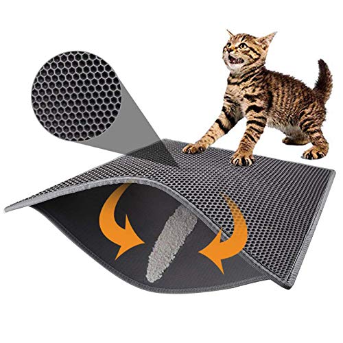 Pieviev Cat Litter Mat Double Layer Waterproof Urine Proof Trapping Mat 1 Pack (Gray, 30x24 Inch (Pack of 1)) - color: Gray