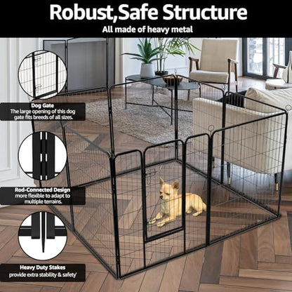 PJYuCien Dog Playpen Plus Storage Bag, 24" H 8 Panels Puppy Pen with Square Bottom, Heavy Duty Dog Fence for Puppies/Small Dogs - style: 8-Panels 24.0"W