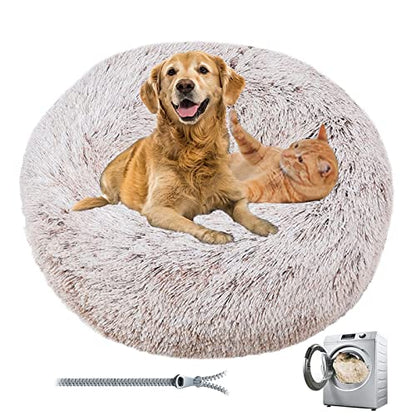 Premium Plush Donut Dog & Cat Bed - Warm & Soft, Anti-Anxiety, Non-Slip, Washable for Small/Medium/Large Dogs (Gray) - color: Gray, size: 19.5"50cm