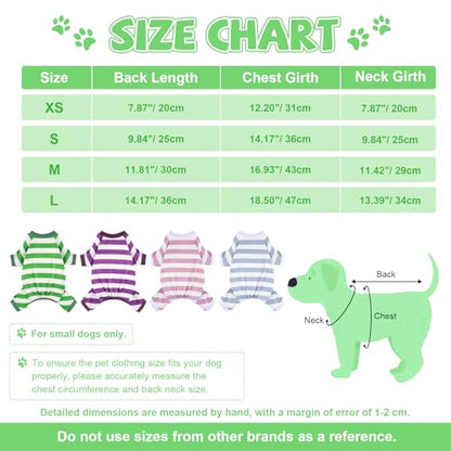 Dog Pajamas, Stretchy Puppy Jammies Onesie, Comfy Doggie Striped Pjs, Lightweight Soft Puppy Outfit, Dogs Clothes for Small Size Girl Boy(Green,XS) - color: Green, size: X-Small (Chest 12.2 in)