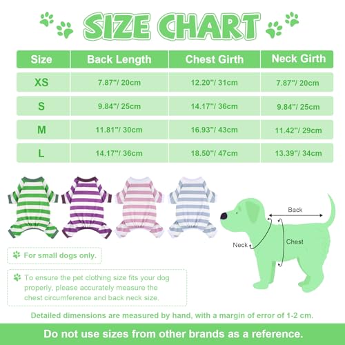 Dog Pajamas, Stretchy Puppy Jammies Onesie, Comfy Doggie Striped Pjs, Lightweight Soft Puppy Outfit, Dogs Clothes for Small Size Girl Boy(Green,S) - color: Green, size: Small (Chest 14.2 in)