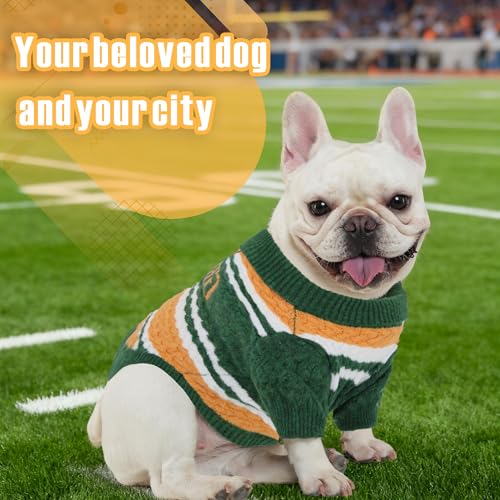 Green Bay Small Dog Sweater Football Theme Turtleneck Knit Dog Sweaters for Small Pets Warm Winter Cat Dog Clothes - color: Green&yellow, size: Small