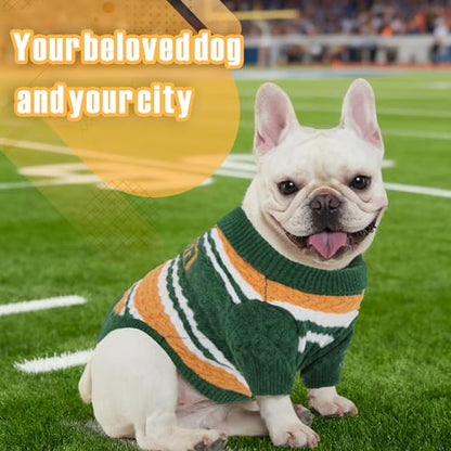 Green Bay Small Dog Sweater Football Theme Turtleneck Knit Dog Sweaters for Small Pets Warm Winter Cat Dog Clothes - color: Green&yellow, size: Small