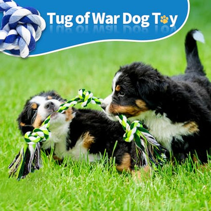 WDZZHOT [2 Pack] Dog Rope Toys, Dog Chew Toy for Medium and Small Dogs, 3 Knots Heavy Duty Puppy Rope Toy, 100% Cotton Tug of War Dog Toys for Boredom, Teeth Cleaning - color: blue+green