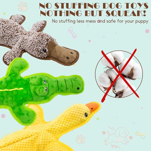No Stuffing Dog Squeak Toys-3 Pack Chew Toys for Small Medium Large Breed- Durable Puppy Teething Interactive to Keep Them Busy- Best Birthday Gift - color: Yellow&Coffee&Green