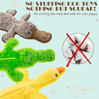 No Stuffing Dog Squeak Toys-3 Pack Chew Toys for Small Medium Large Breed- Durable Puppy Teething Interactive to Keep Them Busy- Best Birthday Gift - color: Yellow&Coffee&Green