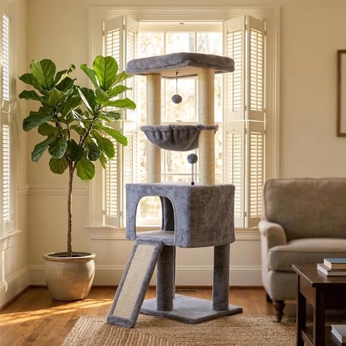 ROYPET Fashion Design 43.3" Cat Trees with Cat Houses,Grey - color: Grey 1, size: 43.3"