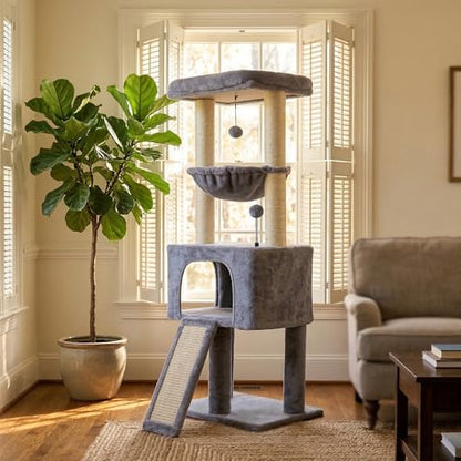 ROYPET Fashion Design 43.3" Cat Trees with Cat Houses,Grey - color: Grey 1, size: 43.3"