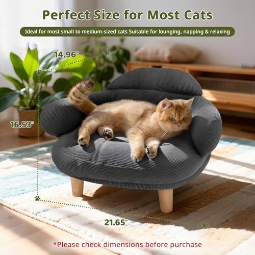 Cat Sofa Furniture-Style Pet Bed with Removable Cotton Velvet Cover, Solid Pine Wood Legs, for Cats and Small Dogs, Gray - color: Gray