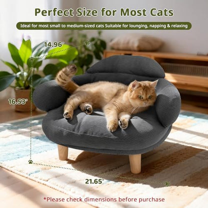 Cat Sofa Furniture-Style Pet Bed with Removable Cotton Velvet Cover, Solid Pine Wood Legs, for Cats and Small Dogs, Gray - color: Gray