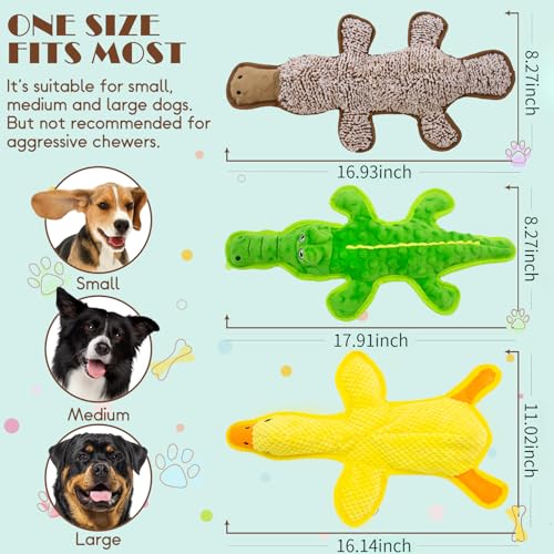 No Stuffing Dog Squeak Toys-3 Pack Chew Toys for Small Medium Large Breed- Durable Puppy Teething Interactive to Keep Them Busy- Best Birthday Gift - color: Yellow&Coffee&Green