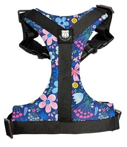 No-Pull Harness for English & French Bulldogs - Adjustable Wide-Chest Fit, Reflective Vest with Control Handle (Frisky Flowers, Large) - color: Frisky Flowers, size: Large