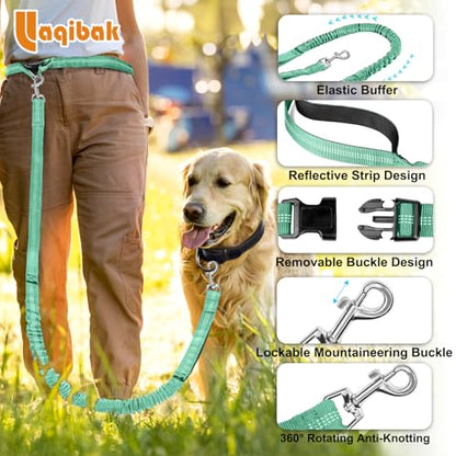 Laqibak Hands Free Dog Leash, Adjustable Waist Leash for Dog, Handle Bungee 4.2-6.7 Feet Long with Reflective Stitches for Walking Hiking Running, Fits 26"- 43" Waist, Mint Green - color: Mint Green