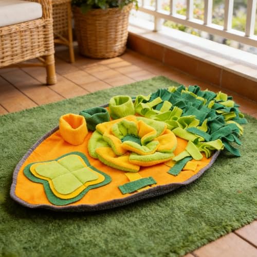 Dog Snuffle Mat - Adjustable Pet Treat Dispenser Toy, 1 Unit Foraging Pad for Enrichment, Scent Training Rug with Fabric Grass, Playware, Sniffing Blanket for Small, Medium and Large Breed Dog