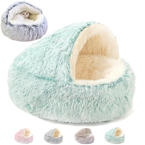 Keep Warm Lapcatz Nest Bed, Cat Bed Round Fluffy Hooded Cat Bed Cave, Anti-Slip Bottom and Machine Washable,Removable Washable Round Beds for Small Medium Pets (Green,100cm/39.4inch) - color: Green, size: 100cm/39.4inch