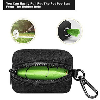 Dog Poop Bag Holder Leash Attachment, Dog Waste Bag Dispenser Zippered Pouch, Fits Any Puppy Leash, Includes Free Roll of Poop Bags, Poop Bag Dispenser - 2 Pack, Black - color: Black