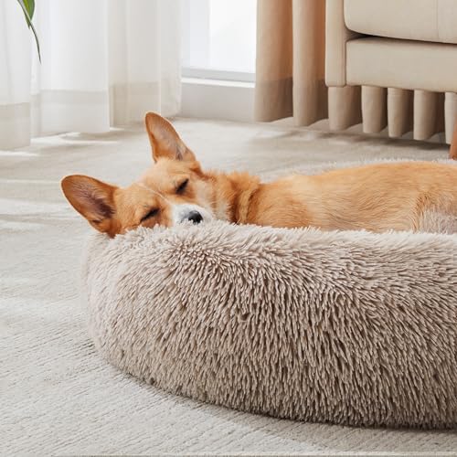 WESTERN HOME WH Calming Dog & Cat Bed, Anti-Anxiety Donut Cuddler Warming Cozy Soft Round Bed, Fluffy Faux Fur Plush Cushion Bed for Small Medium Dogs and Cats (20"/24"/27"/30") - color: Brown, size: 30.0"l x 30.0"w x 8.0"th