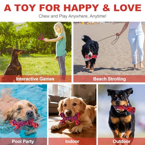Kseroo Indestructible Dog Toys for Aggressive Chewers: 3-Pack Beef Flavored Hard Nylon Dog Chew Toys for Medium & Large Dogs(25-90lbs), Tough Super Chewer Dog Bones Toys to Keep Them Busy, Red - color: 3PC-Beef-Red