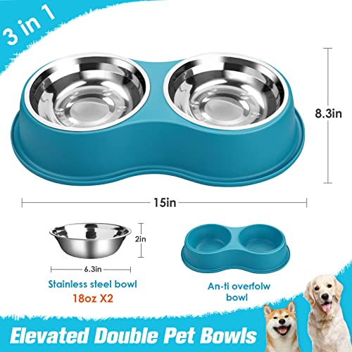Epetslove Dog Bowls Double Dog Water and Food Bowls Stainless Steel Bowls with Non-Slip Resin Station, Pet Feeder Bowls for Puppy Medium Dogs Cats - color: 7.Lake Blue, size: Medium-18oz