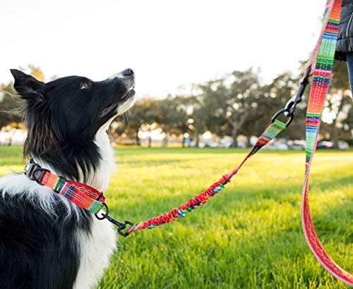 Leash Boss Pattern Bungee Dog Leash Extension, 18" Shock Absorbing Lead Extender, Pattern Collection - Large Dog Leash Attachment and Shock Absorber (Blanket Pattern) - color: Orange - Blanket