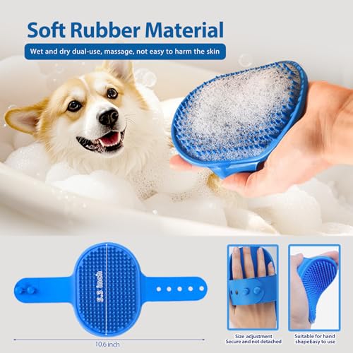 NVNAN 5 Piece Dog Grooming Brush Set with Grooming Gloves, Deshedding Comb & Massage Bath Brush | Dog Shampoo Brush - Multifunctional Pet Hair Removal Tools for Shedding, Bathing, Brushing (Blue) - color: Blue-4