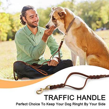 Guiding Star Double Handle Leather Dog Leash 6ft, Heavy Duty Braided Dog Leash with Traffic Handle for Small Medium & Large Dogs (Two Handles 6 Foot x 5/8", Brown) - color: Brown