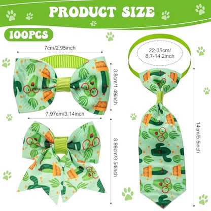 Reginary 100 Pieces Dog Bow Tie Collar Set Include 40 Dog Neckties, and 30 Puppy Bowties, 30 Collar Flowers, Adjustable Pet Ties Grooming for Small Medium Cats Pets Supply(Cactus) - style: Cactus