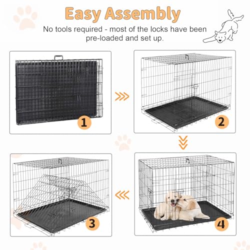 Simple Deluxe Large Dog Crates with Divider Panel, 36 inch Folding Mental Wire Double Door Dog Cage with Removable Leak-Proof Pan Tray, Durable Pet Kennels Outdoor, Indoor, Travel (Black, 36in) - size: 36.6"L x 22.6"W x 24.2"H