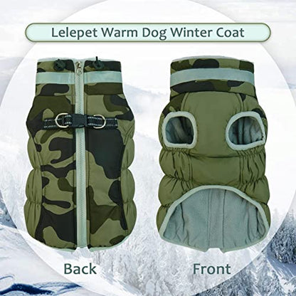Lelepet Dog Coat Warm Dog Winter Coat Waterproof Dogs Jacket with Harness Built in Reflective Pet Fleece Vest Zip-Up Cold Weather Coats for Dogs Turtleneck & Windproof Coats Chihuahua Green Camo XS - color: Camo, size: X-Small