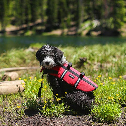 ZippyPaws Adventure Dog Life Jacket - Dog Life Vest for Swimming & Boating, Fits Small Pets, Lightweight Dog Flotation Device for Water Safety, Padded Handle, Adjustable Fit, 28-32" - Large, Red - size: Large