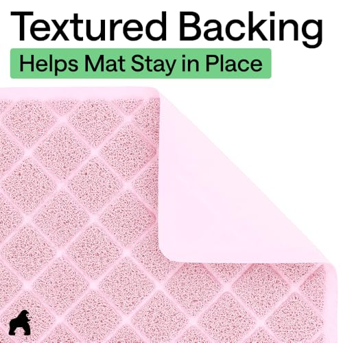 GORILLA GRIP Cat Litter Box Mat, Cushioned Coil Mesh Litter Trapping Mats, Scatter Control Supplies for Less Mess, Phthalate Free, Ultra Deep Catch Grooves, Rinse or Vacuum to Clean, 17x11 Light Pink - color: Light Pink, style: X-Small (17" x 11")