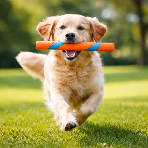 Ultra Fetch Stick Dog Toy, 12 Inch Durable Rubber Stick for Interactive Outdoor Play, Long Distance Throw for Medium to Large Dogs, Orange Blue