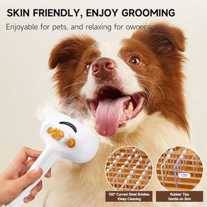 Pet Steam Brush for Dog & Cat – 3-in-1 Spray Hair Removal Comb for Shedding & Grooming, Softens Fur & Reduces Static – Water Brush for Long & Short Coats, Bath-Hating Pets, Includes Waterless Shampoo - size: 7.8″-20ML