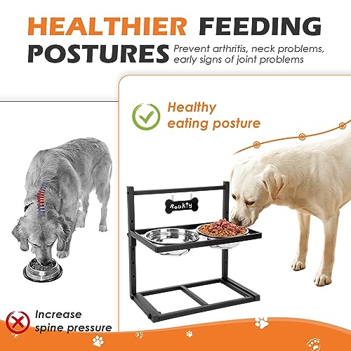 ADENGL Elevated Dog Bowls with Slow Feeder Dog Bowls, 5 Height Adjustable Raised Bowl Stand with 2 Stainless Steel Food & Water Container, Pet Bowl Elevated for Medium Large Pet - color: Grey, Slow Feeder, size: Large Dogs