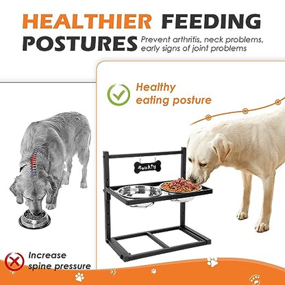 ADENGL Elevated Dog Bowls with Slow Feeder Dog Bowls, 5 Height Adjustable Raised Bowl Stand with 2 Stainless Steel Food & Water Container, Pet Bowl Elevated for Medium Large Pet - color: Grey, Slow Feeder, size: Large Dogs