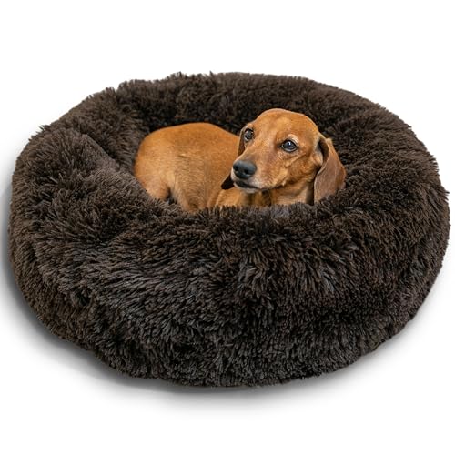 Best Friends by Sheri The Original Calming Donut Dog Bed for Small Dogs up to 25 lbs, Shag Faux Fur, Dark Chocolate, 23" x 23" - color: Dark Chocolate Shag, size: Small