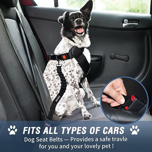 Dog Seat Belt,3 Piece Set Retractable Dog Car Adjustable Seatbelts for Vehicle Nylon Pet Safety Heavy Duty & Elastic & Durable Car Harness for Dogs - color: Set 07-Black+Grey Blue