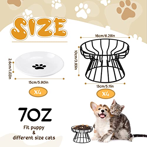 Roshtia 4 Sets Elevated Cat Bowls Ceramic Raised Cat Food Bowls with Metal Stand Dishwasher Safe Dishes Non Slip Elevated Food Plate(Black,Paw) - color: Black