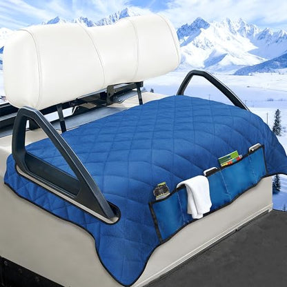 Golf Cart Seat Covers with 4 Front Pockets, Thick Seat Towel Blanket with Non-Slip Backing, Fits EZGO, Club Car, Yamaha and More 2 & 4 Passenger Golf Carts, Blue - color: Blue