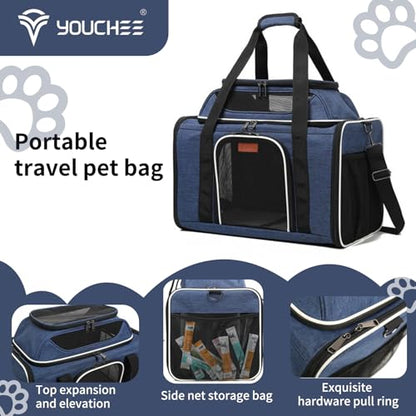19" L x 12" W x 17" H Inches Cat, Dog Carrier for Pets Up to 25 Ibs, Washable，Soft Sided，Collapsible Travel Puppy Carrier. (Blue) - color: Blue