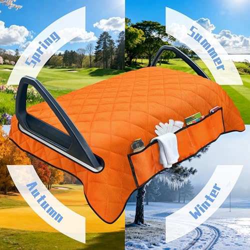 Golf Cart Seat Covers with 4 Front Pockets, Thick Seat Towel Blanket with Non-Slip Backing, Fits EZGO, Club Car, Yamaha and More 2 & 4 Passenger Golf Carts, Orange - color: Orange