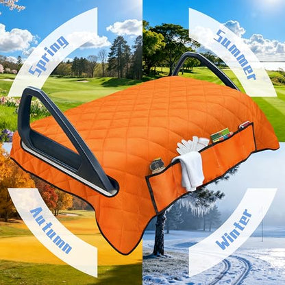 Golf Cart Seat Covers with 4 Front Pockets, Thick Seat Towel Blanket with Non-Slip Backing, Fits EZGO, Club Car, Yamaha and More 2 & 4 Passenger Golf Carts, Orange - color: Orange