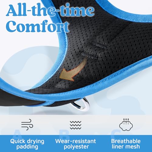 rabbitgoo Dog Harness Small Sized, No Pull Dog Vest with 3 Buckles, Adjustable Soft Padded Pet Harness with Easy Control Handle and Reflective Strips, Black & Sky Blue, S - color: Black & Sky Blue, size: Small