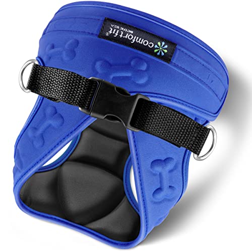 Comfort Fit Dog Harness No Pull with Adjustable Buckles Soft Padded Reflective Choke Step-in Pet Vest with Easy Control Handle for Small Medium Large Dogs & Puppies for Walking Running Training - color: Blue, size: M (Chest 15" - 18")