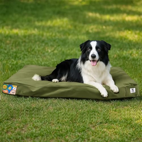 Sytopia 36 Inch Canvas Outdoor Dog Bed for Large Dogs, Chew Proof Dog Bed with Waterproof Machine Washable Removable Cover, Durable Indoor Patio Pet Pad for Crate, Green - color: Green, size: Large