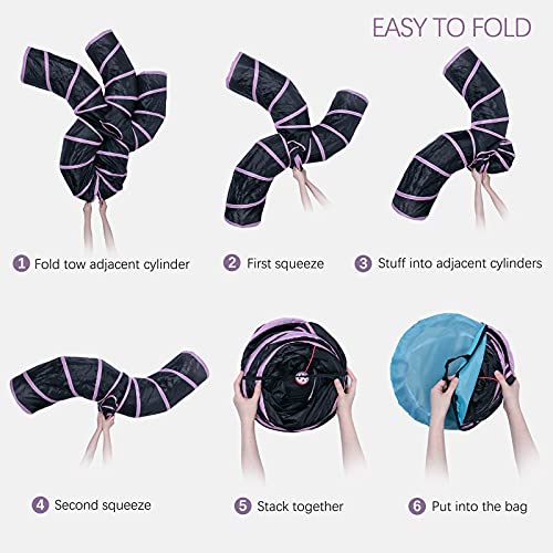 EGETOTA Cat Tunnel for Indoor Cats Large, with Play Ball S-Shape 5 Way Collapsible Interactive Peek Hole Pet Tube Toys, Puppy, Kitty, Kitten, Rabbit (Pink & Black) - color: Pink & Black