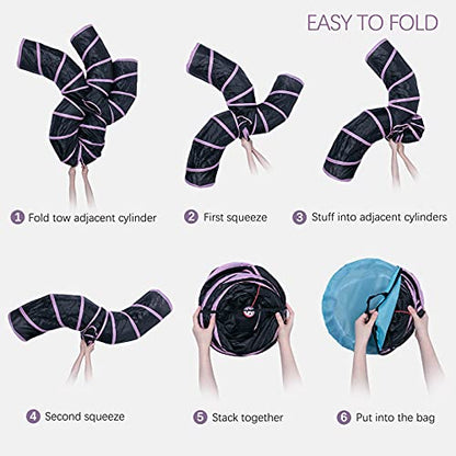 EGETOTA Cat Tunnel for Indoor Cats Large, with Play Ball S-Shape 5 Way Collapsible Interactive Peek Hole Pet Tube Toys, Puppy, Kitty, Kitten, Rabbit (Pink & Black) - color: Pink & Black
